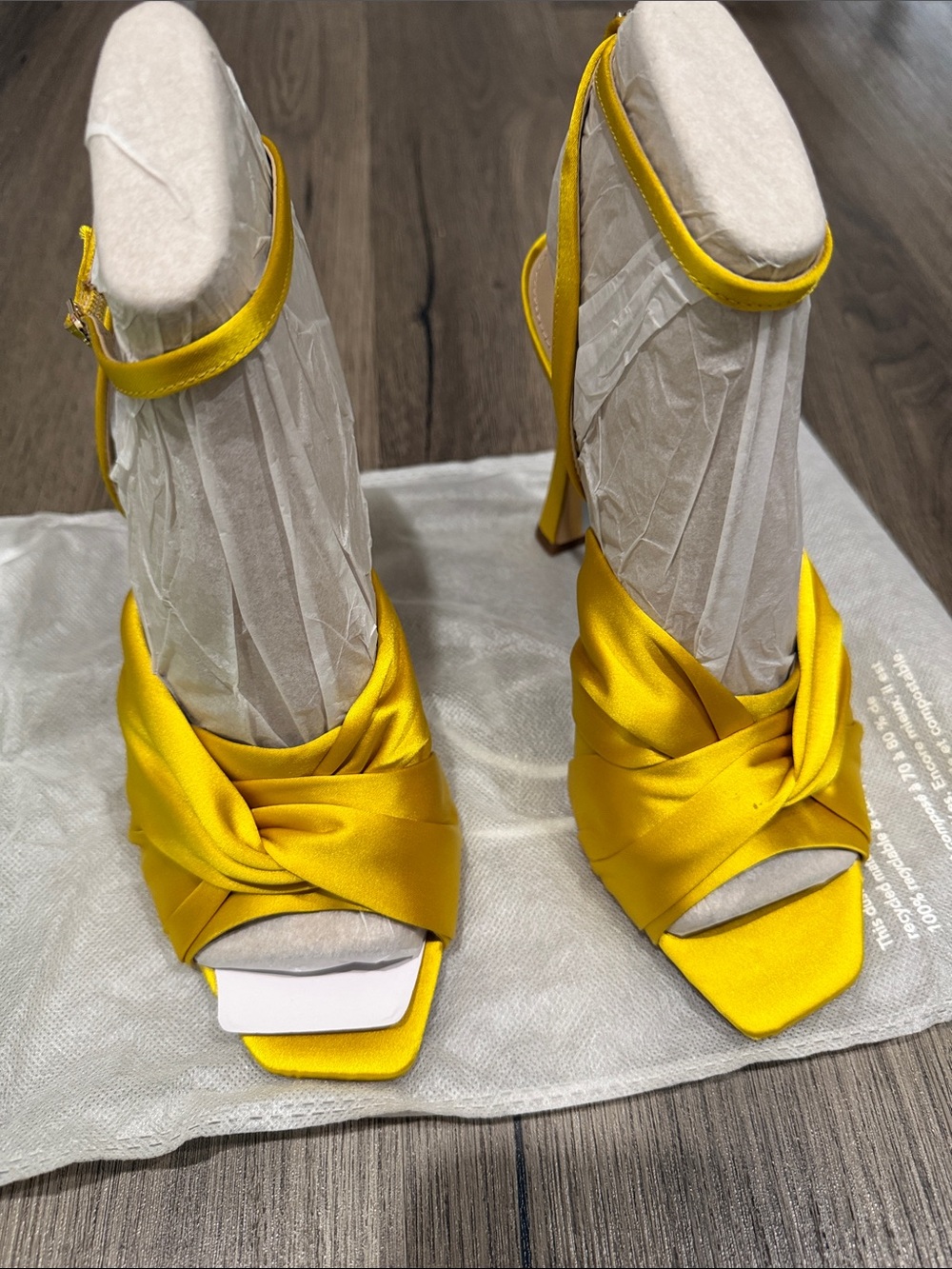 Sam Edelman Yellow Satin Twist Ankle-Strap Stilettos